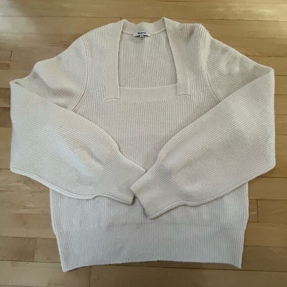 Madewell Melwood Square Neck Coziest Yarn Pullover Sweater Antique Cream XL - Picture 5 of 12